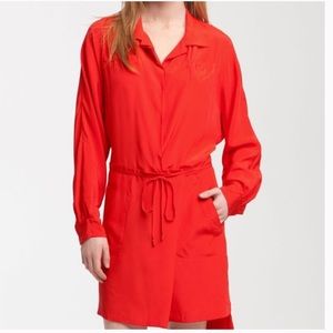 Diane von furstenberg Rosetta red silk wrap style long sleeve dress‎ *FLAWS*